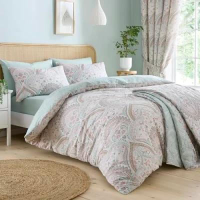 Image of Dreams &amp; Drapes Green Jacobean Duvet Cover King Bedding Size (230 x 220cm) Reversible Designs 2x Pillowcases Moroccan Bohemian in Exotic Persian Boho