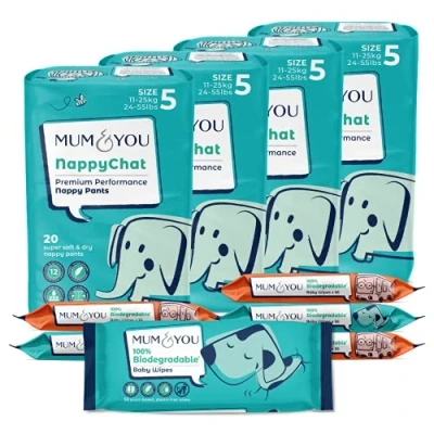 Image of Size 5 Nappy Pant &amp; Wet Wipe Value Bundle (4 Packs of Pull Up Nappies 336 Wipes)