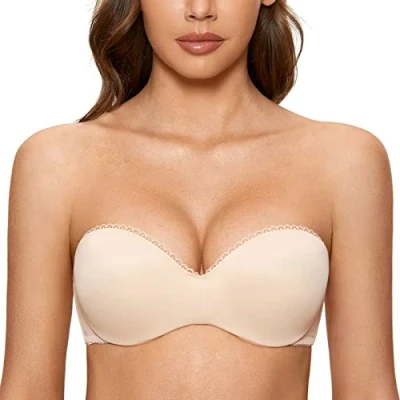 Image of DOBREVA Women&#039;s Strapless Push Up Bra Padded Underwire Boost Cups Multiway Bandeau Beige 36B