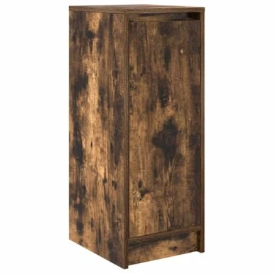 Image of vidaXL Smoked Oak Shoe Cabinet Engineered Wood Storage Rack 29.5x34x76 cm Modern Freestanding Unit for Hallway/Bedroom