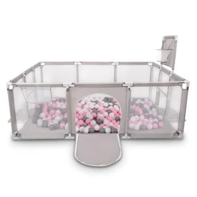 Image of Selonis Baby Playpen Big Size Playground with 100 Balls for Kids, Grey:White/Grey/Mint/Light Pink