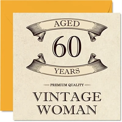 Image of Vintage 60th Birthday Cards for Women Aged 60 Years Fun Card Mum Sister Wife Girlfriend Nanny Grandma Auntie, 145mm x Ladies Greeting Cards,