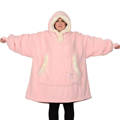 Image of Snug Rug Pink The Eskimo Blanket Hoodie Sweatshirt Hooded Blankets Super Soft Warm Premium Sherpa Fleece Oversized Adults One Size Fits All Unisex Mens Women Hoody Jumper Sweater