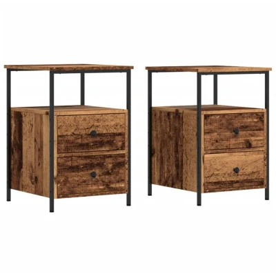 Image of vidaXL Bedside Cabinets/Nightstands 2 Piece Set, Old Wood Engineered Material, Modern Style, 34x35.5x50cm
