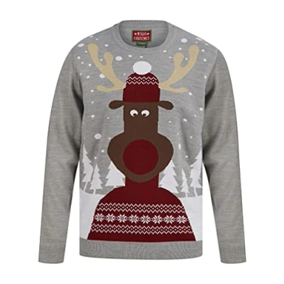 Image of Tokyo Laundry Men&#039;s Snow Sceene Rudolph Motif Novelty Christmas Jumper Light Silver Marl S