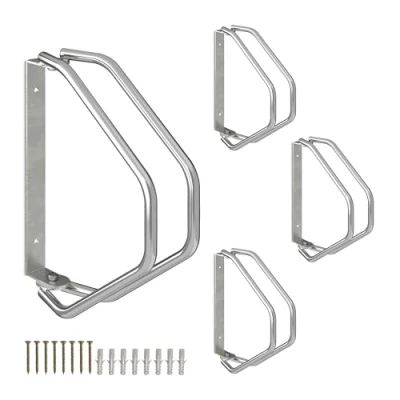 Image of 4x Wall Mounted Bicycle Stand, Sturdy Steel, 180 Swivelling Bike Holder, Space Saving Single Parker, Silver Relaxdays