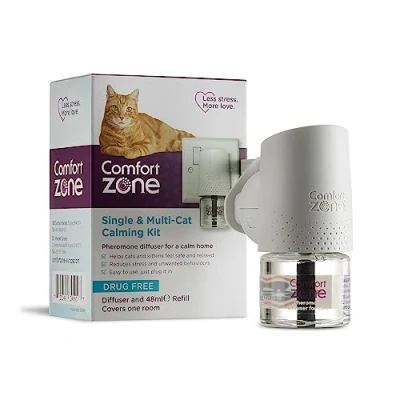 Image of Comfort Zone Calming Pheromone Diffuser Starter Kit, for a Calm Single or Multi Cat Home, Reduces Stress, Spraying, Scratching &amp; Other Problematic Behaviours, 1 Refill