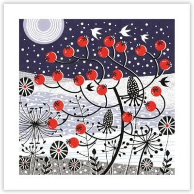 Image of Museums and Galleries Charity Christmas Cards Pack of 8 with Artistic Snowy Winter Berries Birds Design Eco Friendly Xmas Multipack Envelopes