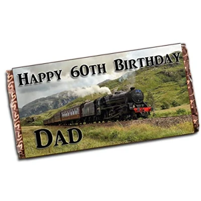 Image of Personalised Happy Birthday Steam Train Loco Milk Chocolate Bar 18th 21st 30th 40th 50th 60th 70th 80th Present Gift Idea N59 Any Age