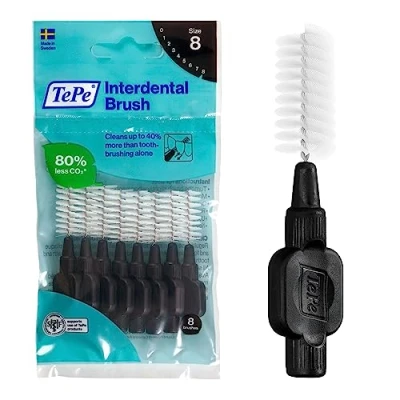 Image of TePe Interdental Brush, Original, Black, 1.5mm/ISO 8, 8pcs, Plaque Removal, efficient Clean Between The Teeth, Tooth Floss, for Wide Gaps