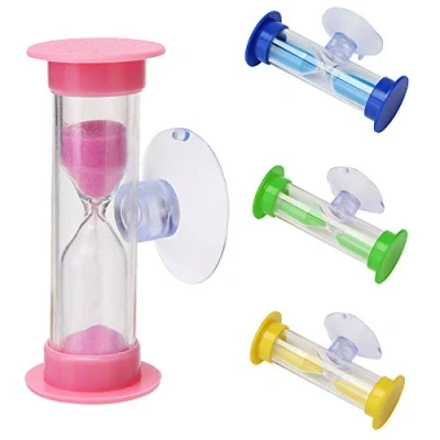 Image of Kids Toothbrush Sandglass Timer, 2 Min Shower Timer Mini Glass Sand Clock, Suction Cup Cooking Swivel Children Hourglass for Brushing Children&#039;s Teeth (Pink)