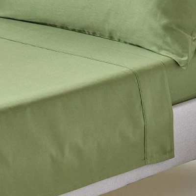 Image of HOMESCAPES Green Pure Organic Cotton Flat Sheet Double 400TC 600 Thread Count Equivalent Bed
