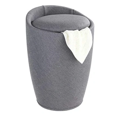 Image of WENKO 22448100 Stool Candy Grey Linen Look bathroom stool, laundry bin with removable bag, Acrylonitrile Butadiene Styrene (ABS), 36 x 50.5 cm,