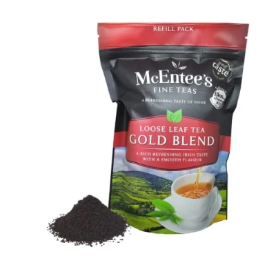 Image of McEntee&#039;s Irish Loose Leaf Gold blend Tea (Pack of 2) 250g Refill Bag Expertly blended in Ireland to give that perfect cup tea. A traditional Assam and Kenyan