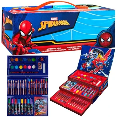 Image of Marvel Art Supplies for Kids Set Avengers Painting Colouring Sets Children Crayons Paints Markers Iron Man Captain America Hulk Case (Multicolor Spiderman)