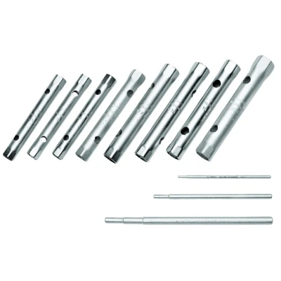 Image of GEDORE Tubular box wrench set, 8 piece Hollow shaft, Hex, with 3 tommy bars, Tool, Chrome plated steel, KD 26 R