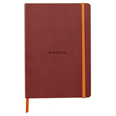 Image of RHODIA 117437C Nacarat Soft Notebook A5 Dotted Dot 160 pages Ivory Clairefontaine Paper 90 g/m Bookmark, Elastic Closure Faux Leather Cover Rhodiarama Collection