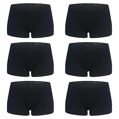Image of Libella Women&#039;s Boyshorts Underwear Basic Knickers Seamless Stretch Microfiber Boxer Shorts Pack of 6 3908 Black S/M