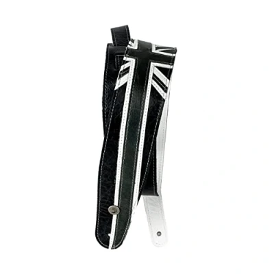 Image of D&#039;Addario Accessories Leather Guitar Strap Electric Strap, Acoustic &amp; Bass Union Jack, Black and White