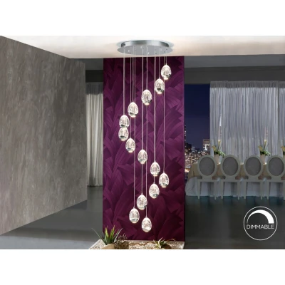 Image of Rocao Dimmable 14 Light Integrated LED Pendant Cluster Drop, Chrome, Bluetooth control