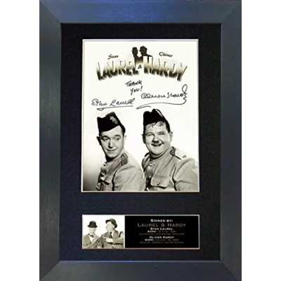 Image of LAUREL &amp; HARDY No2 Signed Autograph Mounted Photo Reproduction PRINT A4 Rare (297 x 210mm) #593 (Black Frame)