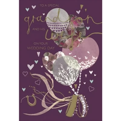 Image of Grandson and Wife Wedding Day Congratulations Card Special Finishes Contemporary Design Illustrated Insert Leaf Made in the UK Eco Friendly