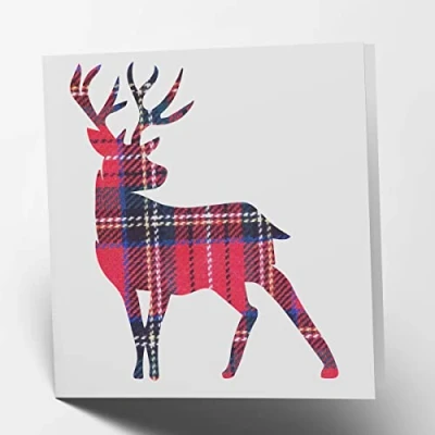 Image of Maturi Standing Stag Tartan Greetings Card Blank Inside, 15.5 x cm Square