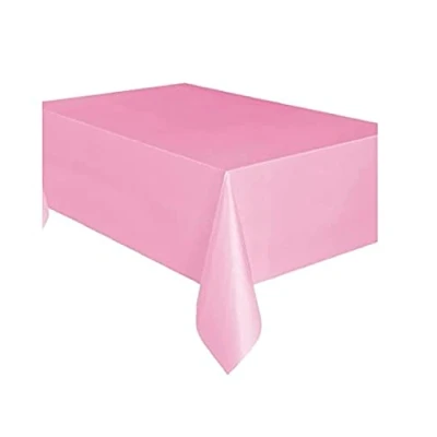 Image of Solid Lovely Pink Short Fold Rectangular Plastic Table Cover (137cm x 274cm) 1 Count Elegant &amp; Durable Tablecloth for Parties, Events, and Home Use