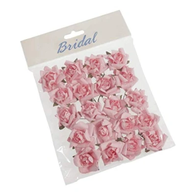 Image of Small Pink Paper Rose Heads x 20 Wired