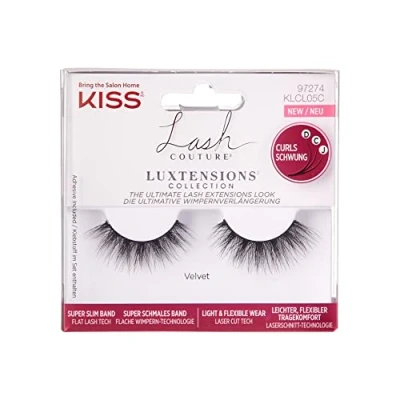 Image of KISS Lash Couture LuXtensions Collection 1 Pair of Fake Lashes, Velvet, Light and Flexible Faux Mink Eyelash with Super Slim Band includes Glue