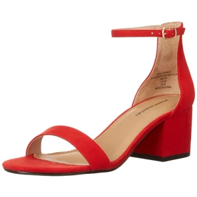 Image of Amazon Essentials Women&#039;s Two Strap Heeled Sandal, Bright Poppy Red, 6.5 UK Wide