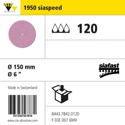 Image of 3x Sia Abrasives 1950 Disc S Performance 81 Hole Diameter 150MM Grit 120 Pack of 100