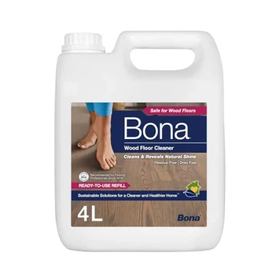 Image of Bona Wood Floor Cleaner Liquid Wooden Robot Suitable for Varnished or Hard Waxed Floors 4 Litre Cleaning Refill Bottle, White