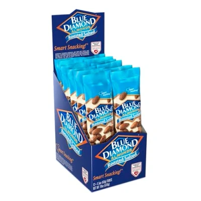Image of Blue Diamond Almonds, Roasted Salted Flavored Snack Nuts, Single Serve Bags (1.5 Oz. Tubes, Pack of 12)