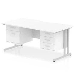 Image of Impulse 1600 x 800mm Edge Office Desk White Top Silver Cantilever Leg Workstation 1 2 Drawer 3 Fixed Pedestal