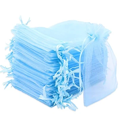 Image of Leeyunbee 100PCS 10 x 15 cm Light Blue Organza Bags, Gift Jewelry Pouches Candy Bags Wedding Favour with Drawstring Used for Wedding, Birthday, Christmas, Anniversary