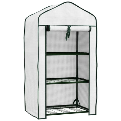 Image of Outsunny Portable Mini Greenhouse with Roll up Door and Wire Shelves White