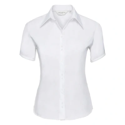 Image of Russell Athletic Collection Womens/Ladies Ultimate Non Iron Short Sleeved Shirt (White) Cotton Size 2XL
