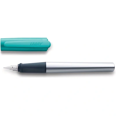 Image of LAMY nexx smaragd Fountain Pen with slip proof grip &amp; polished steel nib in size M triangular aluminum body including T 10 blue cartridge Right Handed