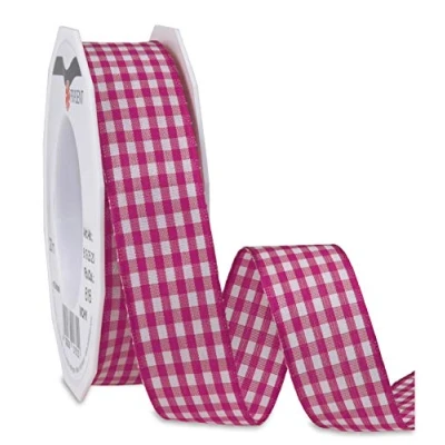 Image of Präsent Vichy Wired Ribbon Magenta White 25 mm Width, 20 m Length