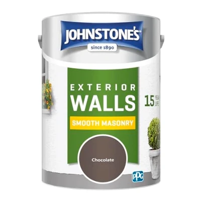 Image of Johnstone&#039;s, Exterior Smooth Masonry Paint, Chocolate, Up to 15 Years Protection, Weather &amp; Dirt Resistant, 60m² Coverage Per Tin, Dry in 1 2 Hours, 5L