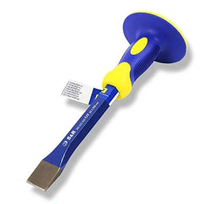 Image of S&amp;R Flat Chisel with Hand Protection 25 x 300 mm, 40CRV, 52 58 HRC, Non Slip Ergonomic Handle, Extra Wide Impact Area