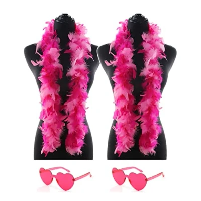 Image of db11 2 Pcs Feather Boas with Heart Rimless Sunglasses，4 ft Boa Halloween Christmas Bachelor Party Pack Accessory (Pink Mix)