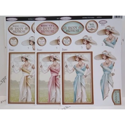 Image of 3 x Debbi Moore Art Deco Decadence Decoupage Die Cut Pack 8 Designs to Choose (Wishing You A Happy Birthday (ADD034))