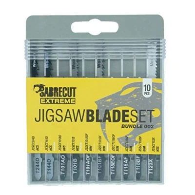 Image of 10 x SabreCut JSSCK002 Professional Jigsaw Wood and Metal Cutting T144D T244D T101B T101BF T101AO T101AOF T118EOF T118AF T118BF T123X Box Set Compatible with Bosch Dewalt Makita Milwaukee More