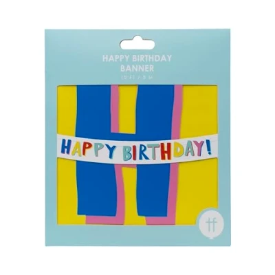 Image of Talking Tables Reusable Colourful Paper Happy Birthday Banner for Girls or boy’s Recyclable Packaging, ecofriendly Bunting Sustainable partyware 10ft 3m