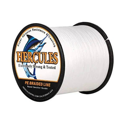 Image of Hercules Super Cast 500M 547 Yards Braided Fishing Line 80 LB Test for Saltwater Freshwater PE Braid Fish Lines Superline 8 Strands White, 80LB (36.3KG), 0.48MM