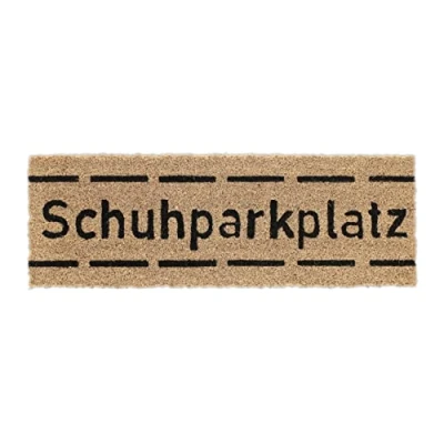 Image of Relaxdays Schuhparkplatz Print Welcome Doormat Rubber, 75 x 25 cm, Door Mat Inside &amp; Outside, Non Slip, Coir/Black, Coco