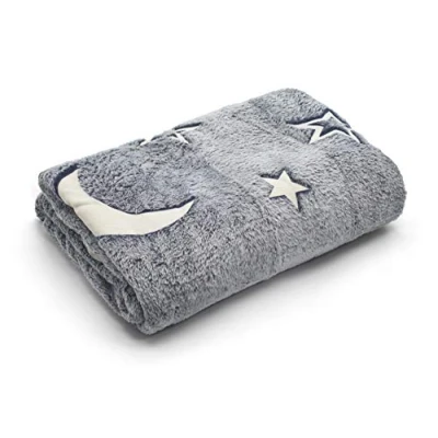 Image of Grey Glow in The Dark Moon and Stars Fleece Blanket 127x152cm