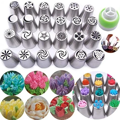 Image of Wudaizhi 25pcs Stainless Steel Cake Nozzles Russian Tips Tulip Icing Piping Nozzle Fondant Decorating Tools Cakes Mold